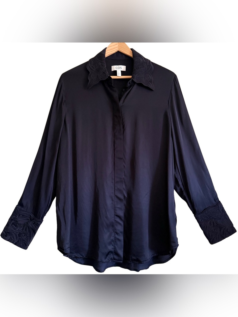 COS Preppy Business Casual Feminine Sophisticated City-Chic Embroidered Blouse 6